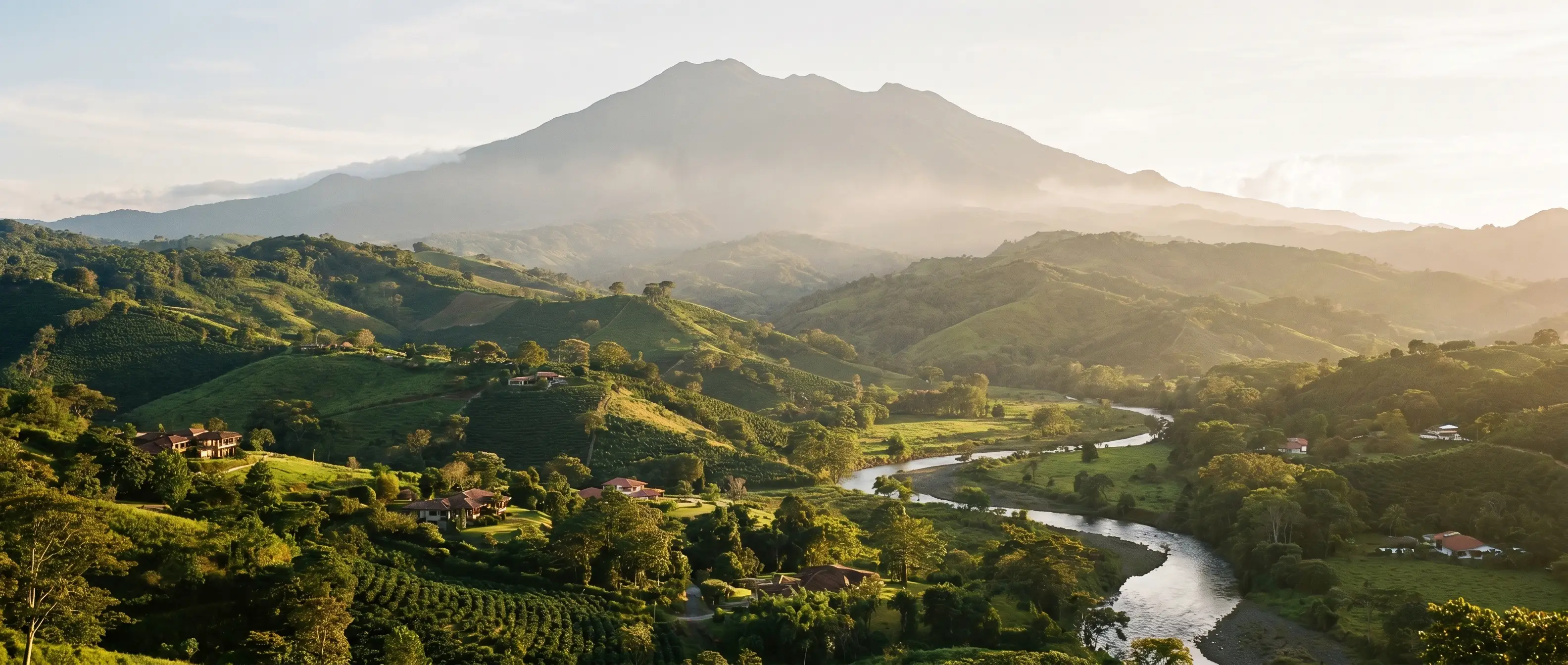 Boquete valley with Volcán Barú at golden hour